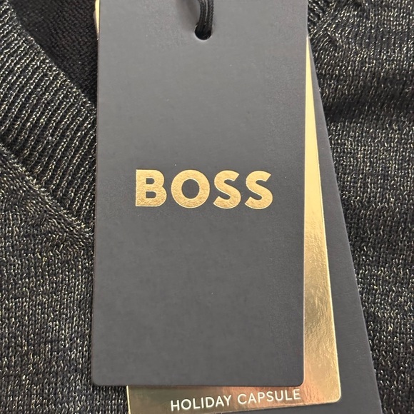 NWT Boss by Hugo Boss Black V-Neck Sweater with Ribbed Cuffs XL - Picture 4 of 12